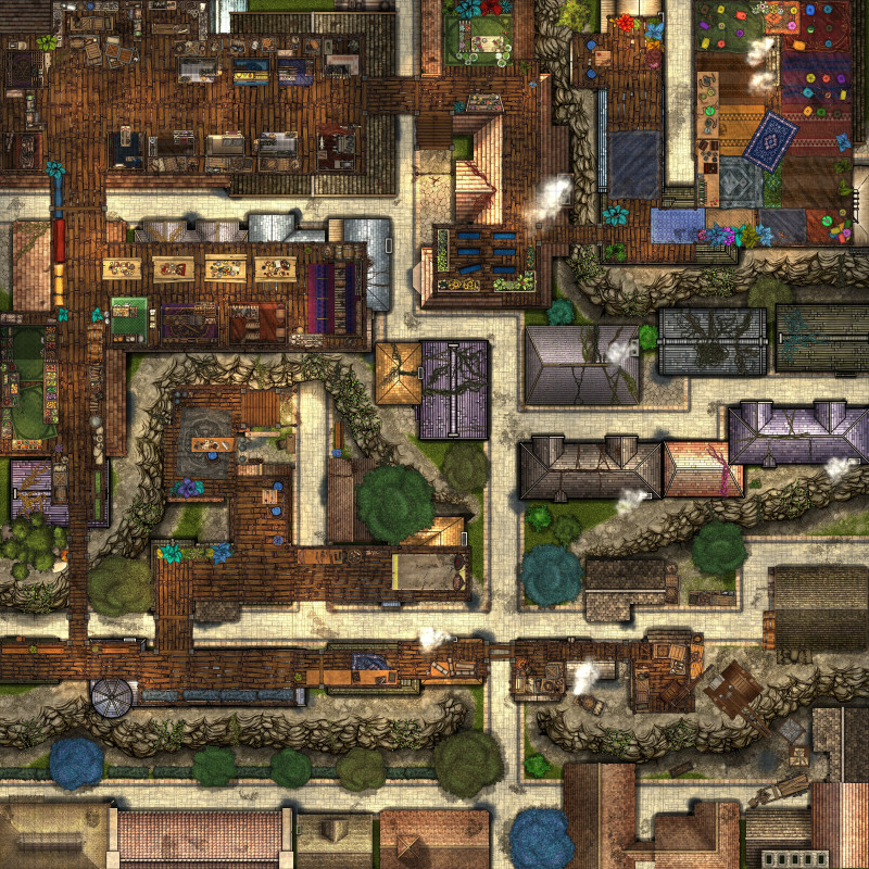 [OC] The Hanging Quarter - 50x50 City District Battlemap (Roll20 Ready) - Grid & Gridless