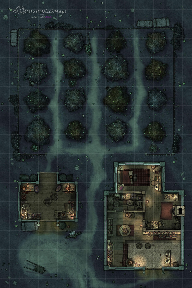 Free Apple Orchard Battlemap 20x30 Day/Night, Autumn, Basic, Horror Versions