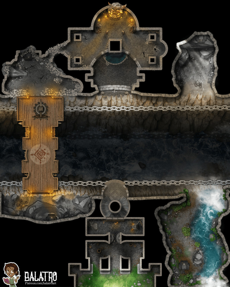 The Shifting Dungeon serves as tomb, temple, and trial all in one. Heroes navigate the bridge across the chasm’s river to prove themselves in the eyes of the ancestors buried there.