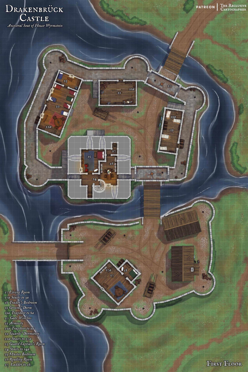 Drakenbrück Castle - 3 level battlemap - 45x60 - RC