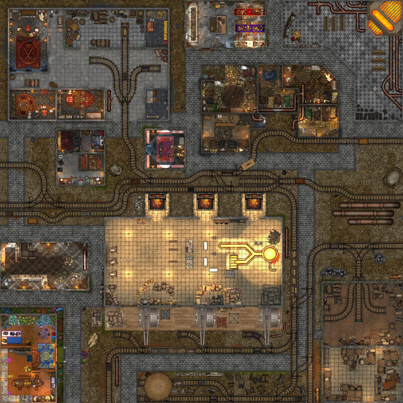 [OC] The Cinderbelt District - 50x50 Industrial Battle Map (Roll20 Ready)