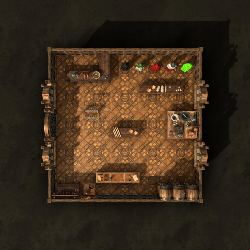 I made a free 5-map fantasy market pack — Market Square + Tavern, Blacksmith, Magic Shop & General Store