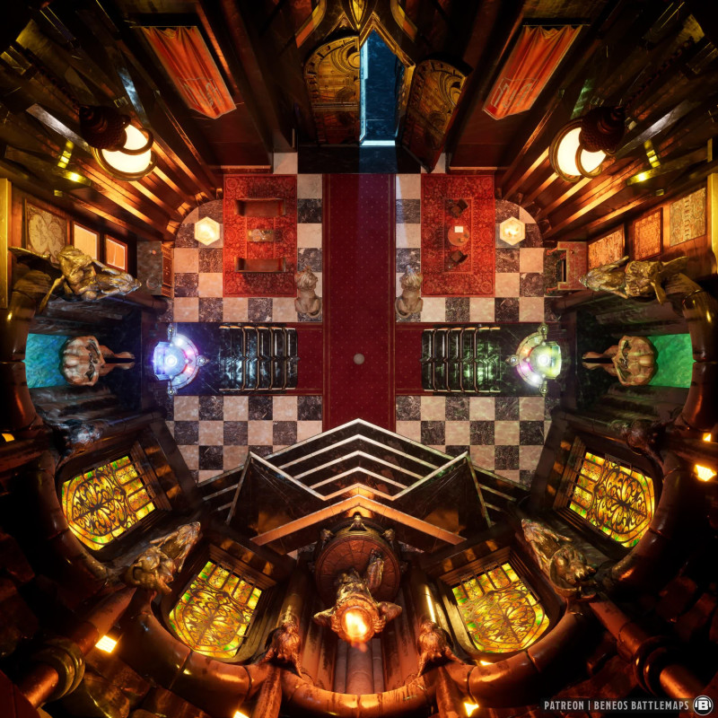 Wizard's Tower Entry Hall | [Animated Battlemap] [29x29] [100px per Square] [Gridless] [3D Rendered] [OC] | Beneos Battlemaps