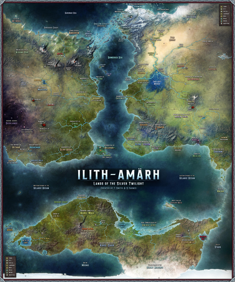 Ilith-Amärh - A map of the Lands of the Silver Twilight (Custom Made Map, no AI)