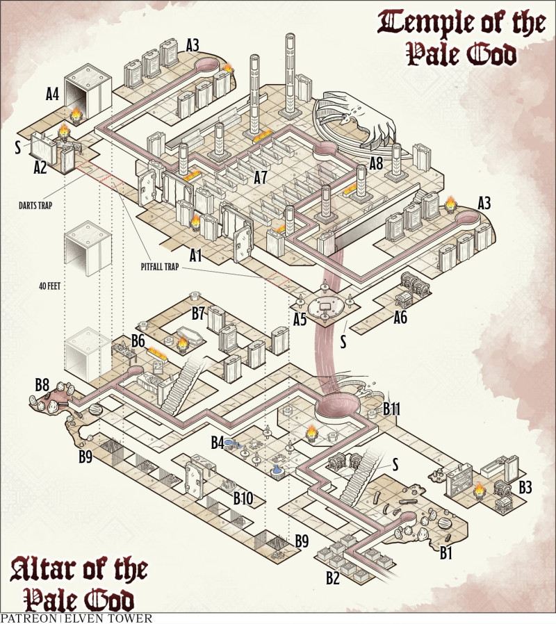 Maps 809-810-811 --- Temple and Altar of the Pale God - Isometric View of both top-view dungeons included.