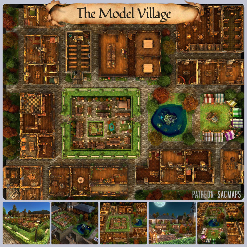 Today is my 4 year mapmaking anniversary, so here's a full free HUGE map pack for everyone! THE MODEL VILLAGE (60x50 Multilevel) - 28 buildings, 3 multilevel variants, 45 map files, 524 (!) first person walkthrough / flyover pics + videos, VTT import data