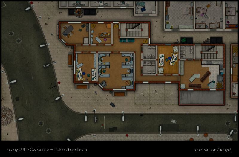 I wonder what kind of useful loot we might find in this abandoned police station! - A day at the city center - Police Station - 4 Level - abandoned variant [32x21] + Floorplan Handouts