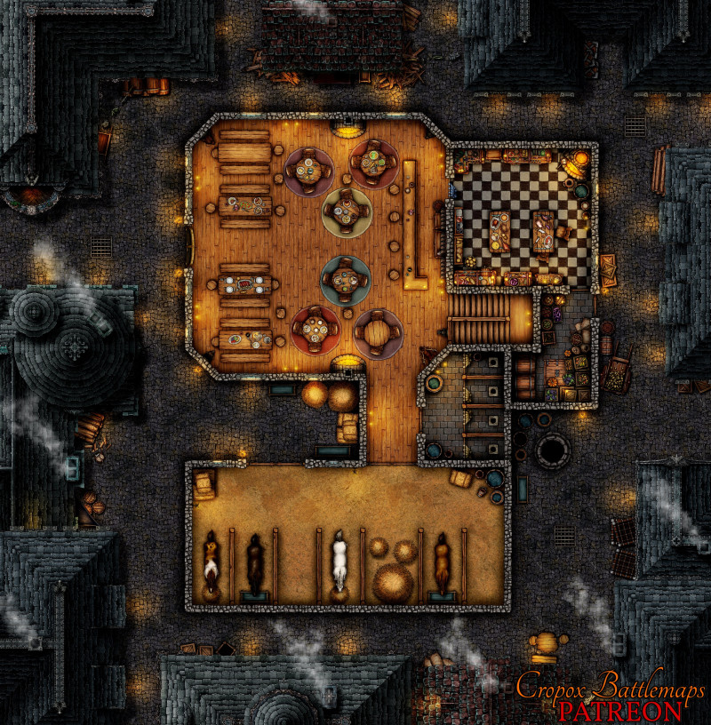 The Smiling Bear Tavern 25x25 battle map - 2 maps (ground floor & First floor)