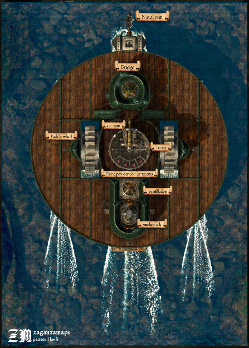 Gnome coastal battleship [25x35] - steampunk, gnomes and moving parts!