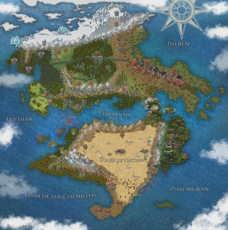 [OC] Redid my D&D campaign continent map to focus purely on geography, but it feels like something is missing. Any advice?