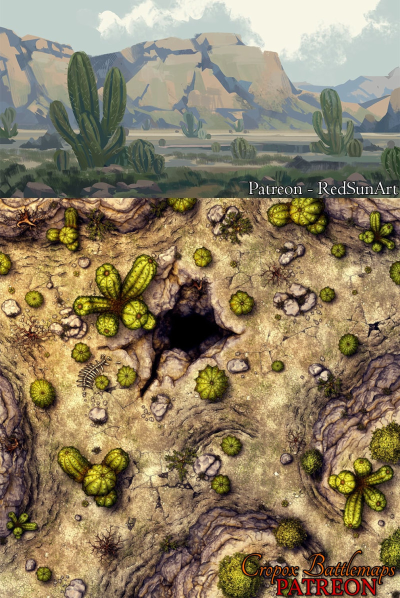 Valley of the Thorn Giants 30x30 battle map and scene - Cropox Battlemaps & Red Sun Art