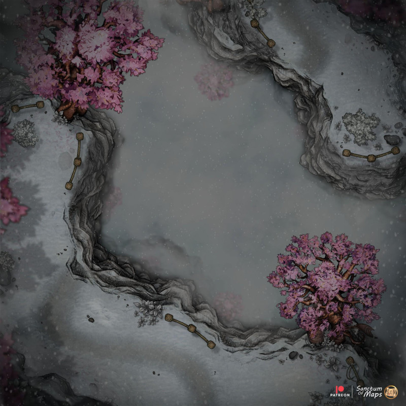 Sakura Cliffs - Night - No Bridge - 20x20