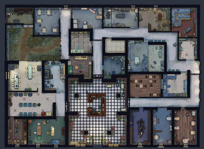 Mental Asylum (44x32) battle map – a dungeon from the modern age