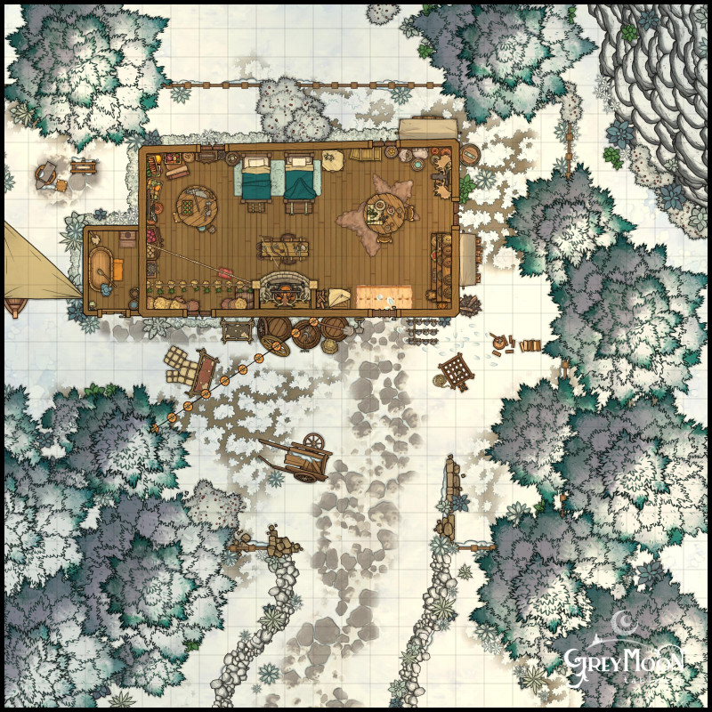 A Hunter's Cabin out in the Winter Woods [25x25]