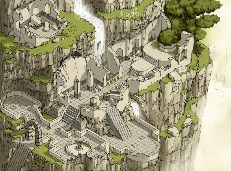 Cliffside Temple Ruin [62x46 Ext] [54x36 Int] - (Challenge Map)