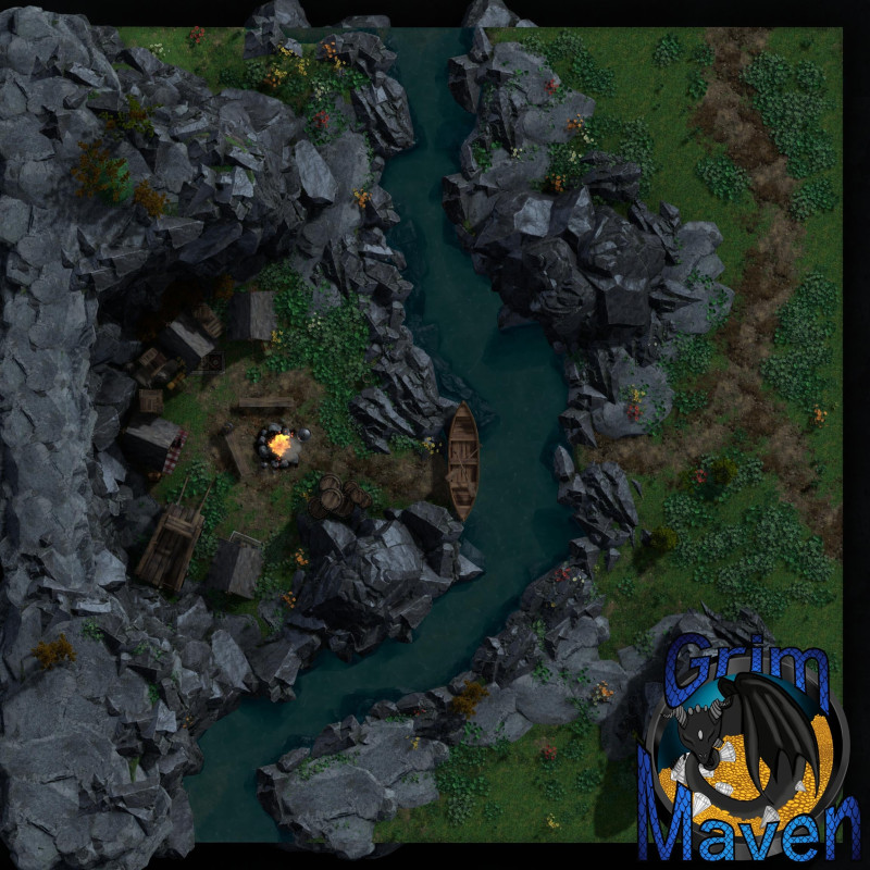 "Sheltered camp"(32x32) does the rock protect you or your quarry? Either way approach wisely!