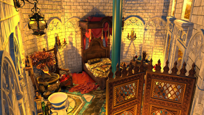 "The palace unfolds around you like a promise – opulent, inviting, immaculate. ... This should concern you." -- Hell Palace - throne room ('Aula Numine'), 50x30