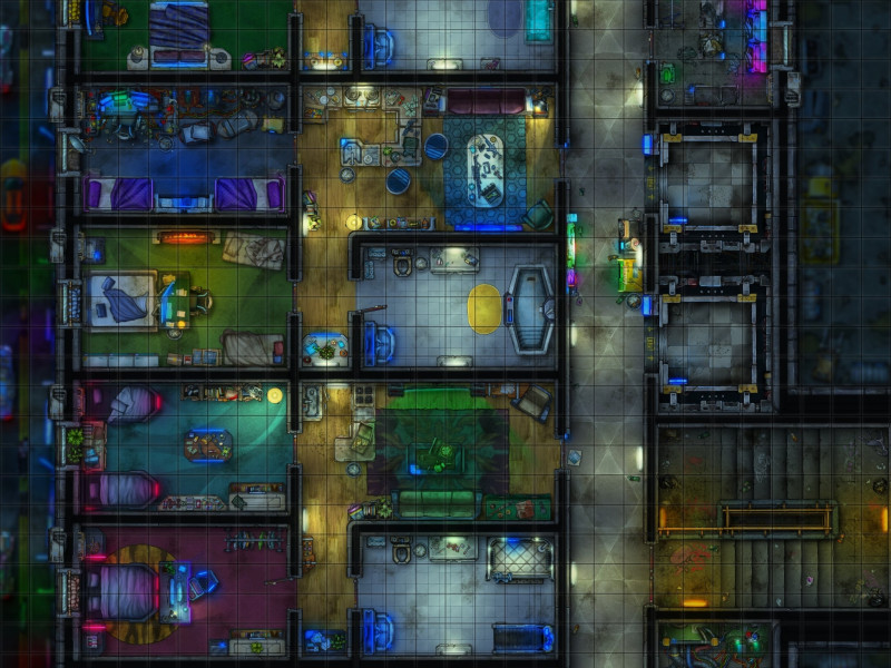 Neon City Apartments || Battlemap (30x23)