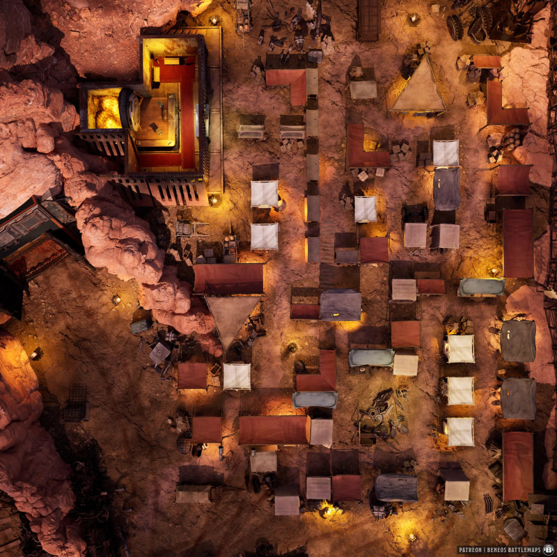 Fort Knucklebon's Market Arcade | [Animated Battlemap] [40x40] [100px per Square] [Gridless] [3D Rendered] [OC] | Beneos Battlemaps