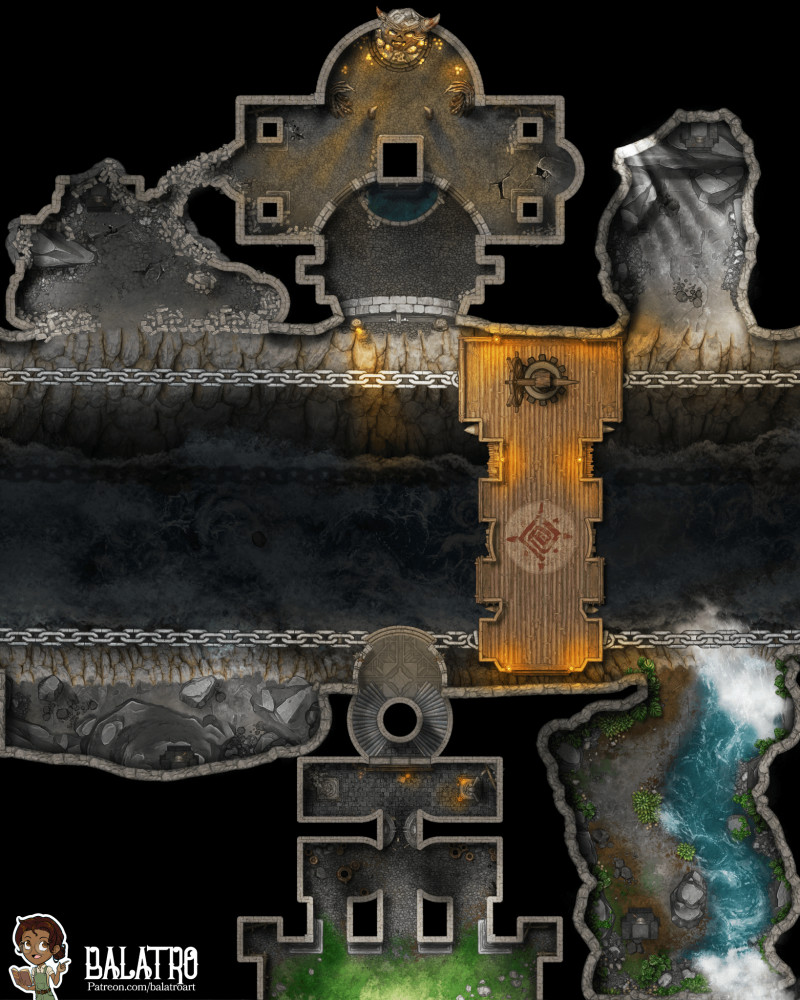 The Shifting Dungeon serves as tomb, temple, and trial all in one. Heroes navigate the bridge across the chasm’s river to prove themselves in the eyes of the ancestors buried there.