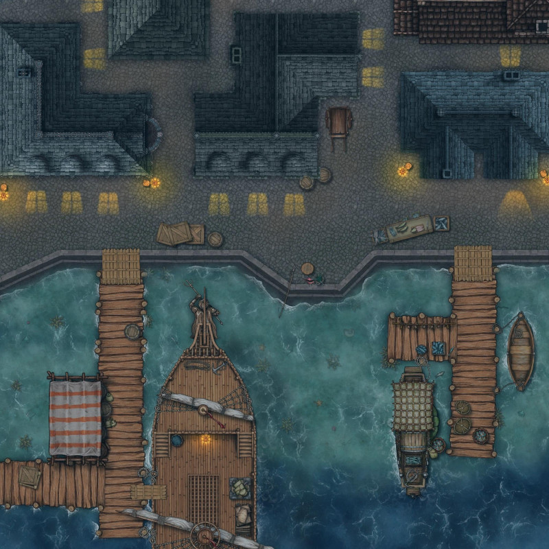 Free night harbor map for my Cake Day + Harbor Collection preview! [40x40] [2K] [Gridless] [OC]