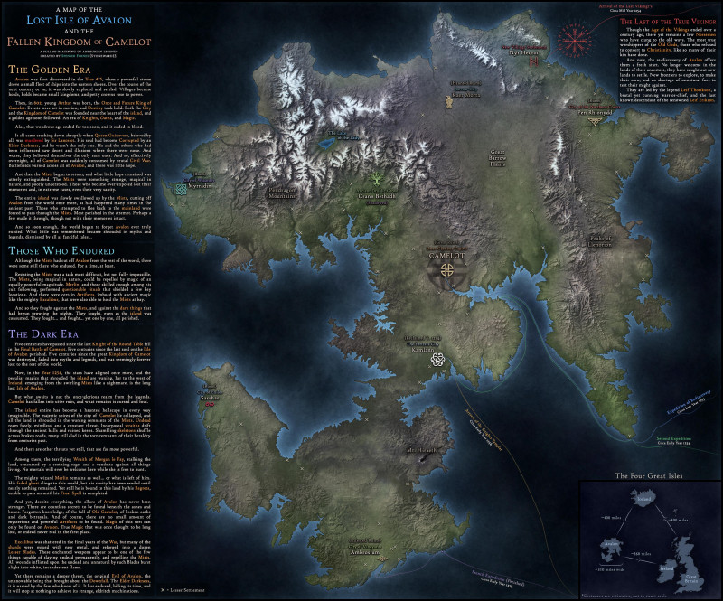 A Map of the Isle of Avalon & the Fallen Kingdom of Camelot (No AI)
