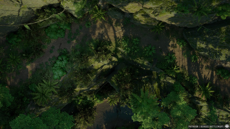 Path in the Jungle | [Animated Battlemap] [32x18] [120px per Square] [Gridless] [3D Rendered] [OC] | Beneos Battlemaps