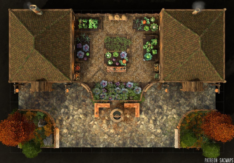 THE HAMLET (23x16) - In such a small and remote place, crime and punishment is dealt with at the local level. Murderhobos beware. (Free day & night maps plus over 1,250 more free maps!)