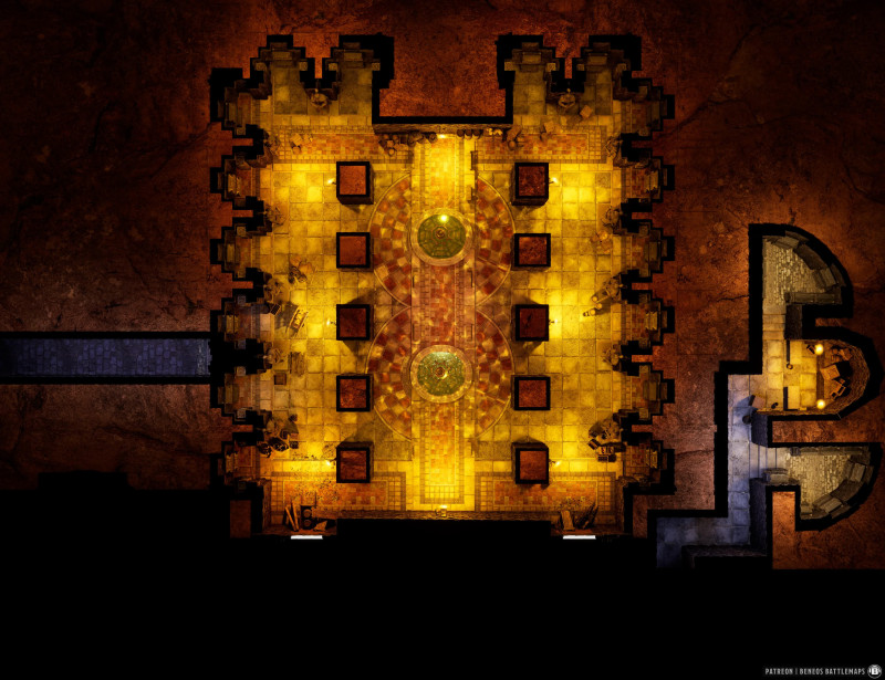 Clerical Catacombs | [Animated Battlemap] [52x40] [100px per Square] [Gridless] [3D Rendered] [OC] | Beneos Battlemaps