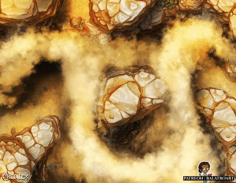 The Fangs serve as an impassable barrier made up of needling sandstorms and dangerous jagged mesas. Only a fool would try to cross, If the sand doesn't shred you the creatures burrowing below surely will.