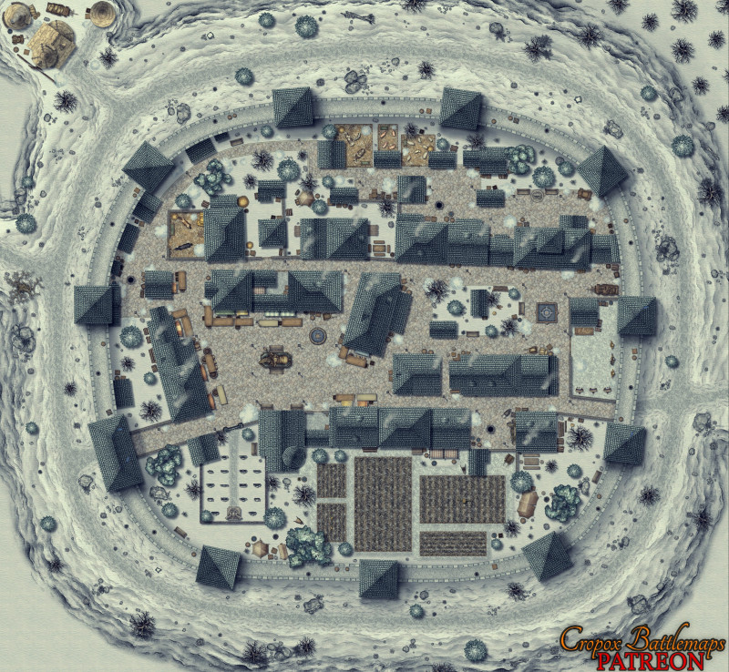 Fortified Medieval Town 78x72 battle map (winter & summer variants)