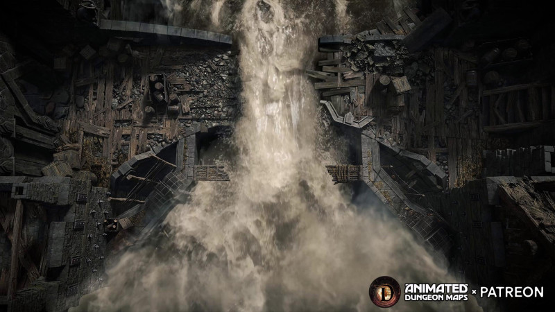 The Great Dam [37x21] — free animated battle map (intact & breached, day & night)
