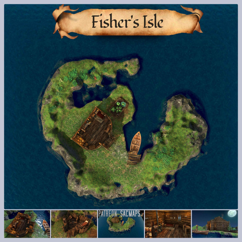 Your players aren't silly enough to harass the retired adventurer living a peaceful life here, are they? Fisher's Isle (44x44) - free day & night maps plus hundreds more!
