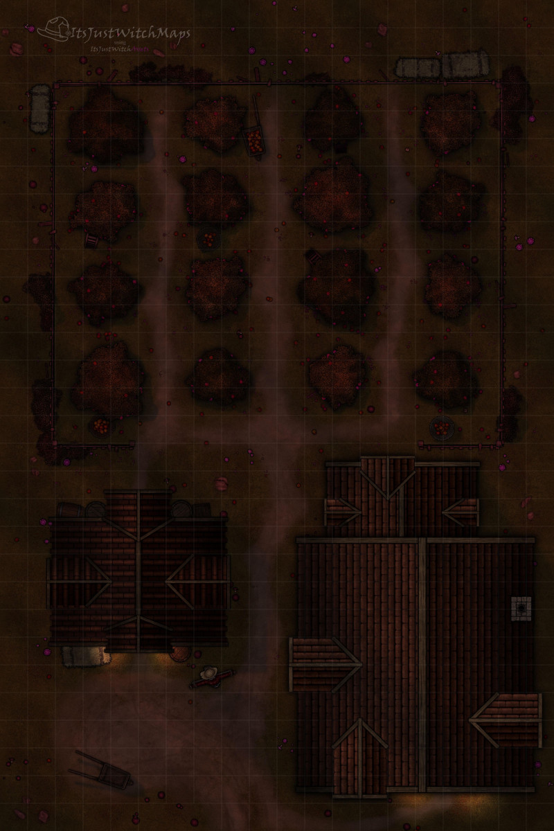 Free Apple Orchard Battlemap 20x30 Day/Night, Autumn, Basic, Horror Versions