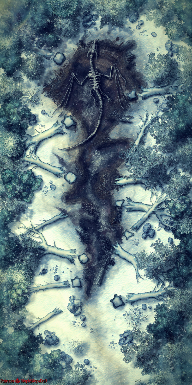 Fallen Dragon (3 variants battle map) by MapleMapsDnD | [Battle Map] [No AI] [OC] [Art]