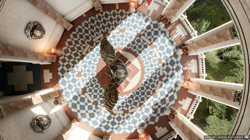 Temple Statue | [Animated Battlemap] [32x18] [120px per Square] [Gridless] [3D Rendered] [OC] | Beneos Battlemaps