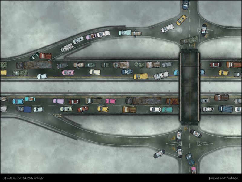 “Back then, everyone tried to leave the city at the same time - how are we supposed to get through this traffic chaos?” [three different biomes: snow, desert and green with different traffic situations] [60x45]