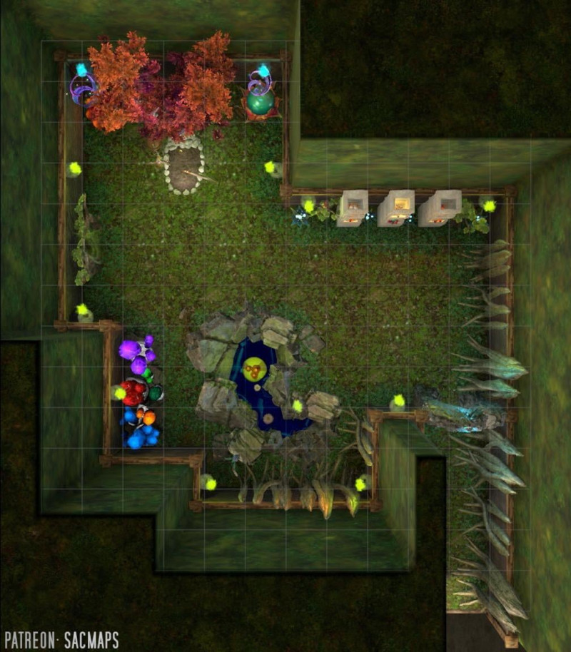 Druid's Grave (14x16) - a site for your players to venerate in exchange for a blessing, or merely a grave-robbing opportunity? (Free light & dark maps, plus over 1,200 other free maps!)
