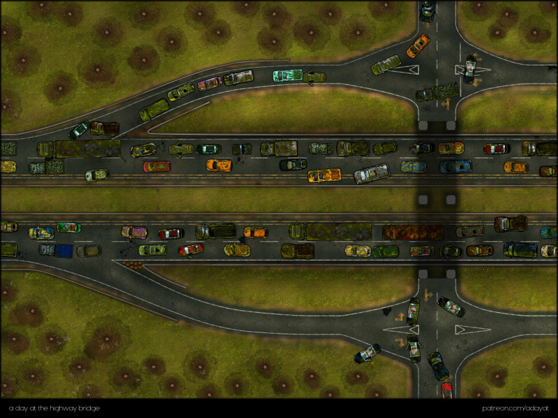 “Back then, everyone tried to leave the city at the same time - how are we supposed to get through this traffic chaos?” [three different biomes: snow, desert and green with different traffic situations] [60x45]