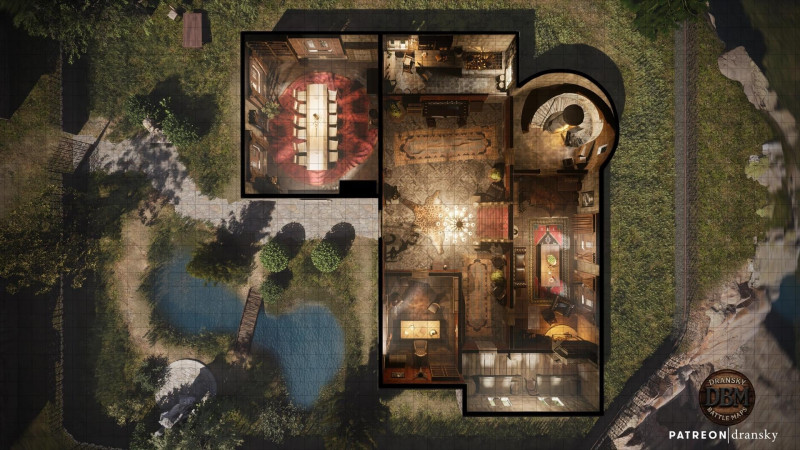 Rainhill Manor - Animated/Static Battlemap (day/night, multi-floor)