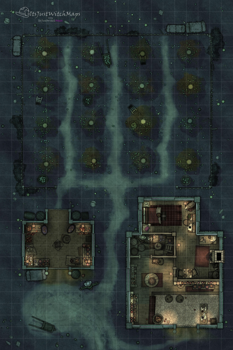 Free Apple Orchard Battlemap 20x30 Day/Night, Autumn, Basic, Horror Versions