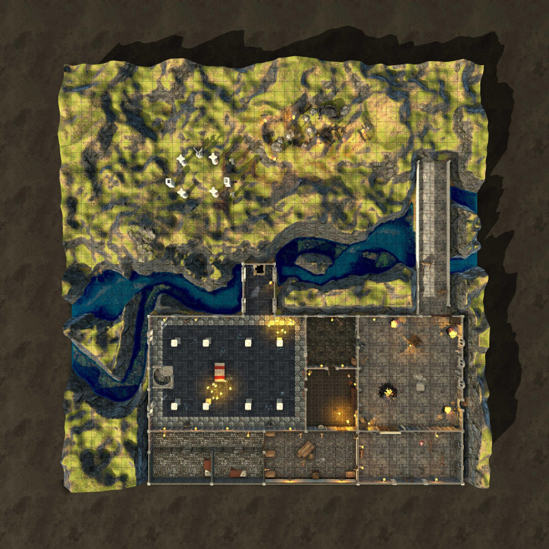 The Fallen Temple — a siege-torn shrine on the mountain, free to download [40x40, Foundry/Roll20/AboveVTT]