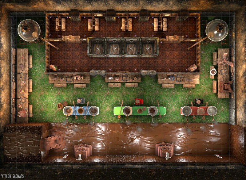 Welcome to the Chocolate Cakery - a place of pure chocolate and joy! Just don't go poking around the Factory Floor... got it? {The Chocolate Cakery (30x22) - Free day & night maps plus hundreds more!}