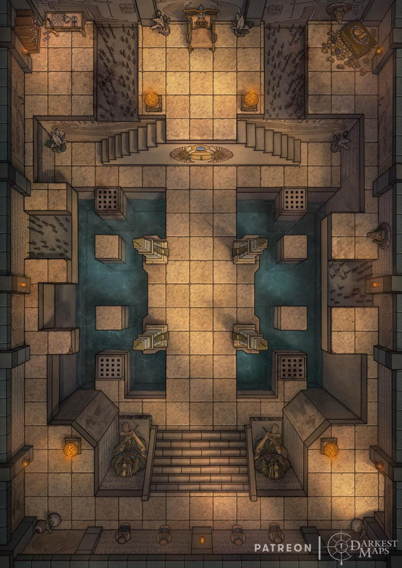 The entity sits upon its throne with unsettling calm, as if the slaughter of its mummified guardians meant nothing. Then, with a single gesture, two colossal stone guardians begin to rise. [24x17] [OC]