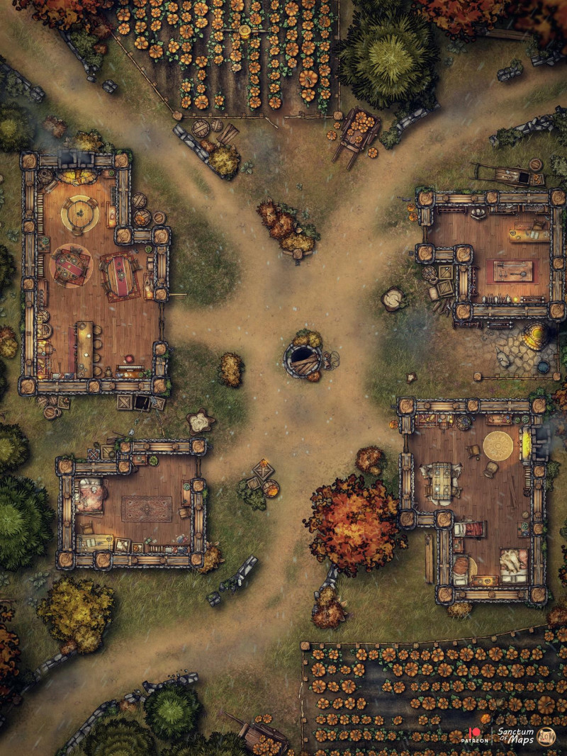 Pumpkin Village - Rain - 30x40