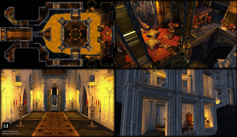 "The palace unfolds around you like a promise – opulent, inviting, immaculate. ... This should concern you." -- Hell Palace - throne room ('Aula Numine'), 50x30