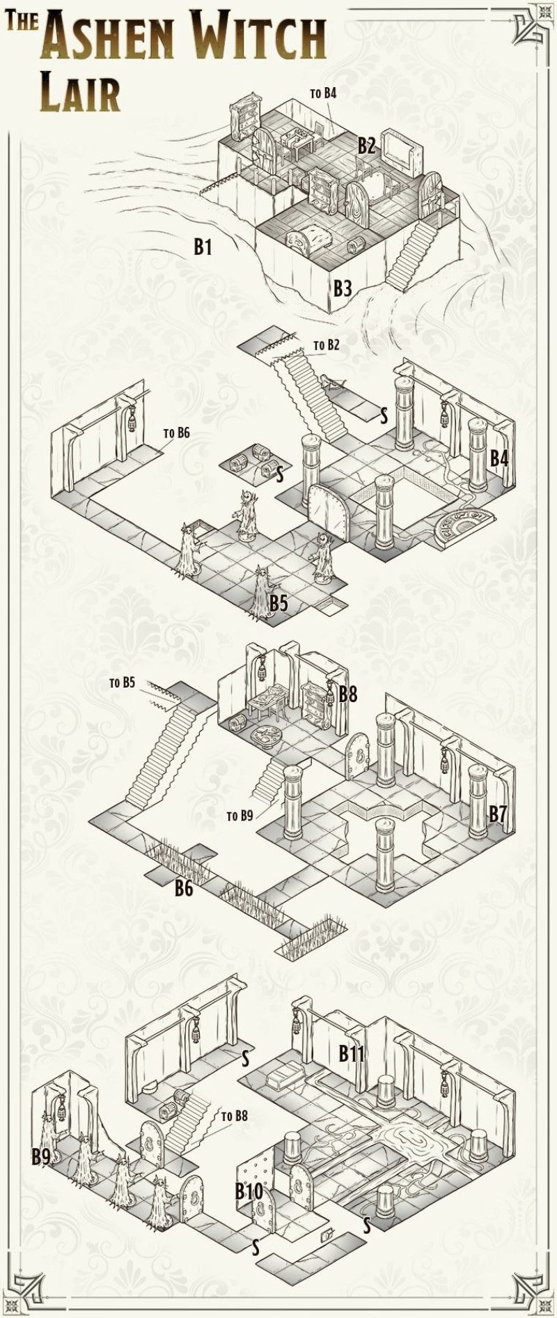 Maps 503 and 504 --- The Ashen Witch. Dungeon and Isometric perspective