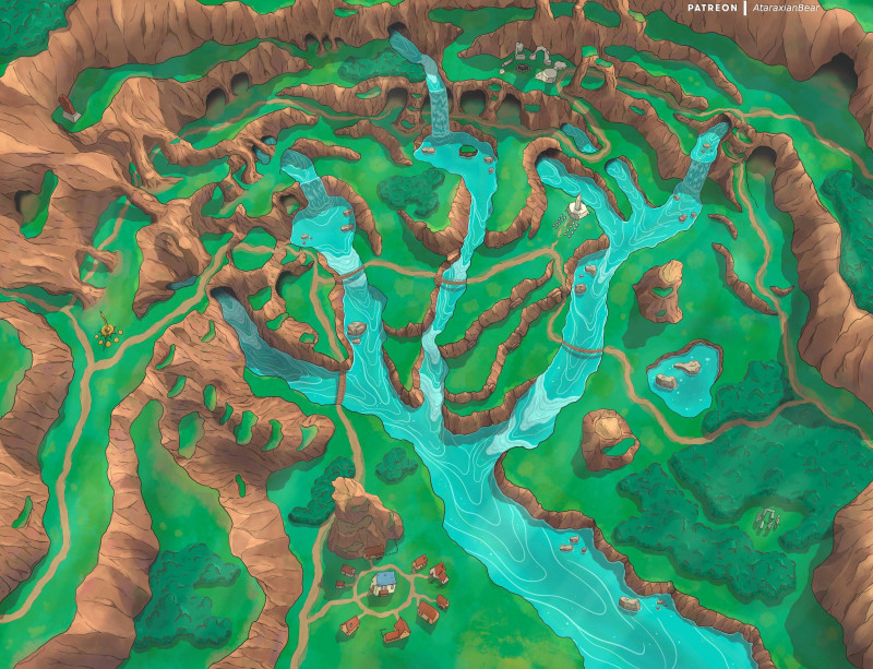 The Winding Valley: A hand-drawn region map and six matching battlemaps made in DD