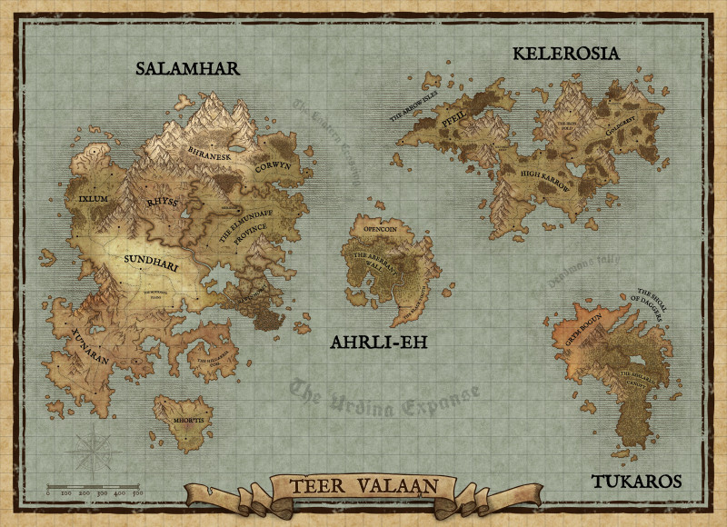 Homebrew continent 'Teer Valaan' map finished. Kinda.