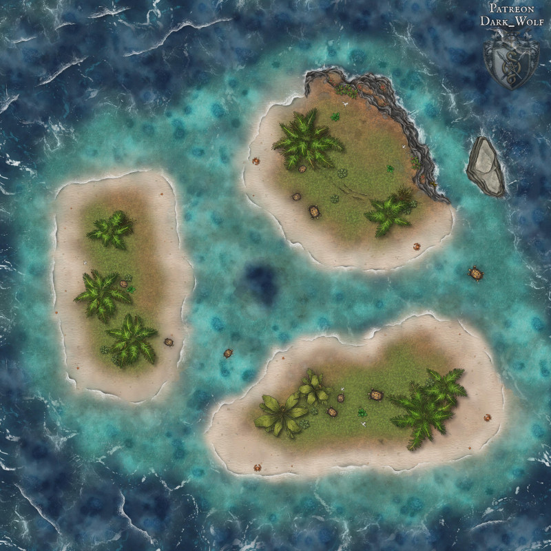 [OC][Battlemap] Turtle Island [40x40] [4K] – Tropical variants, wildlife, survival & pirate hideouts!